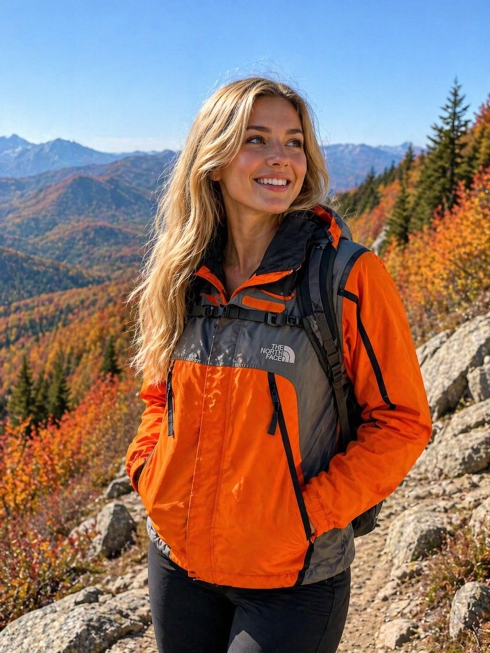 North Face Orange & Gray Color Block Insulated Parka